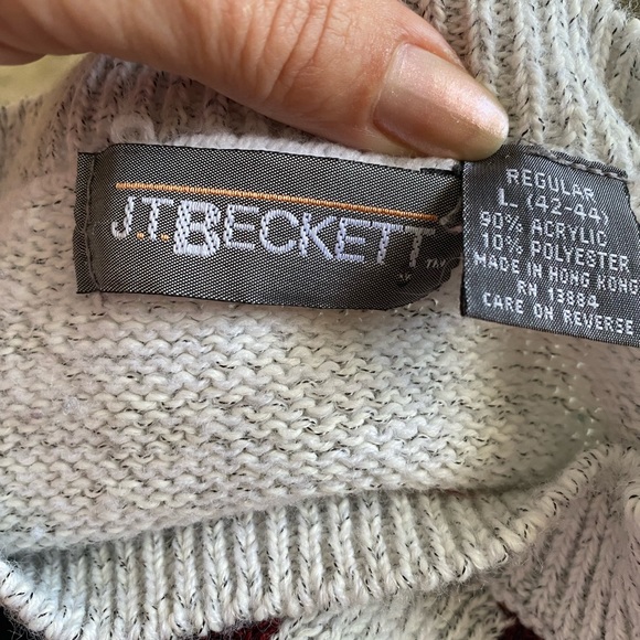 Vtg JT Beckett Textured Sweater Men's Size L Multi Colored 80s 90s Hong Kong - Picture 8 of 9